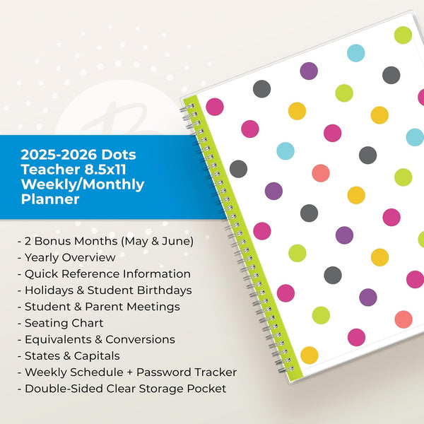 Blue Sky 2025-2026 Weekly and Monthly Academic Year Teacher Lesson Planner Calendar, July 2025 - June 2026, 8.5" x 11", Flexible Cover, Wirebound,