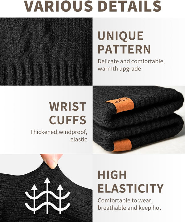 Thermal Winter Gloves-Fleece Lining for Men Women Black