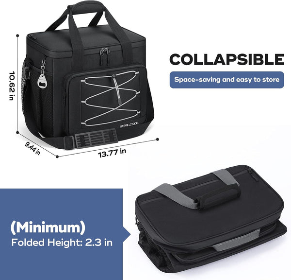 RealCool 35/45 Can Collapsible Soft Cooler Bag, Leakproof Ice Chest Black 35 can