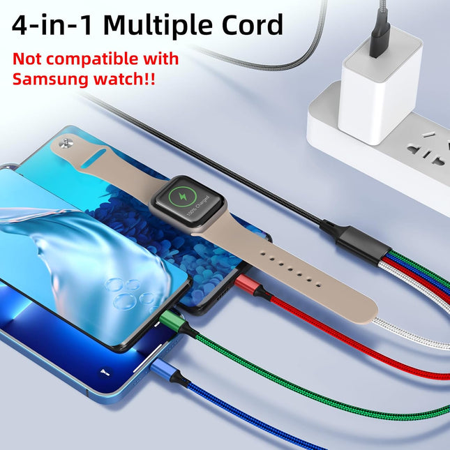 Travel 4 in 1 Iwatch & Iphone Charger,Multi Charging Cable for Apple Watch Charger USB C Micro Nylon Compatible with Iwa