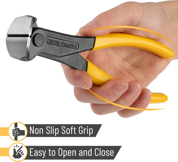 Bates Nail Puller and Staple Remover - Yellow, 2 Pack, Carpenter Tool, End Cutting Pliers, Nippers for Nail Pulling 7", 2 Pack Yellow