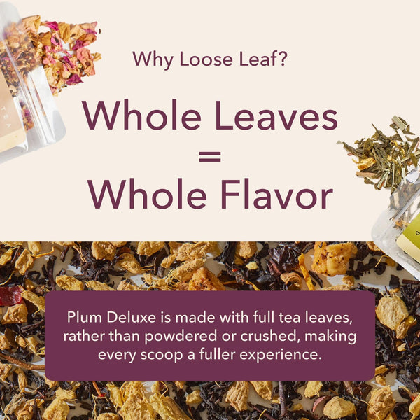 Plum Deluxe Loose Leaf Tea Sampler â 5 Whole Leaf Blends with Caffeine: CrÃ¨me Brulee Earl Grey, Peach Oolong, Green Citrus Mint, Pecan & Floral