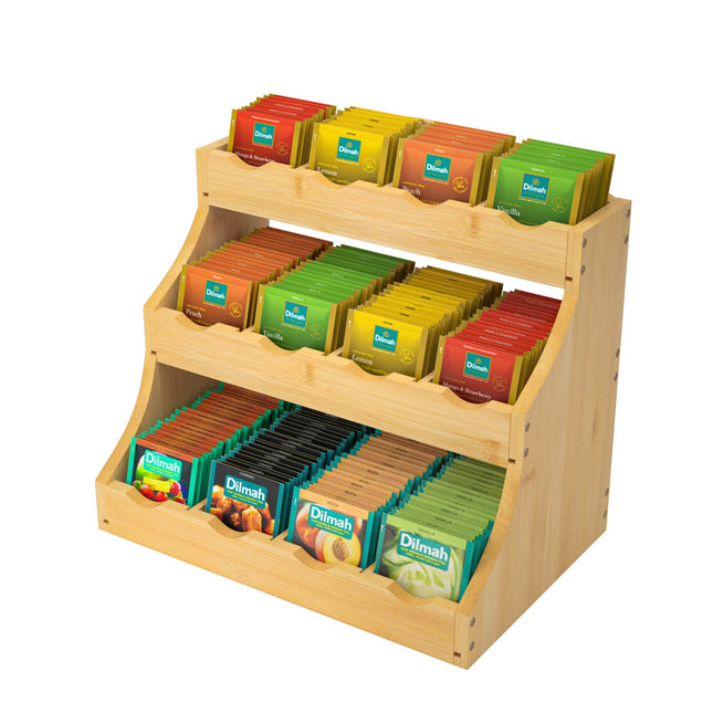 Bamboo Tea Bag Organizer, 3 Tier Vertical Tea Organizer, Tea Holder for Kitchen Island, Coffee Shop or Office, Tea Stora