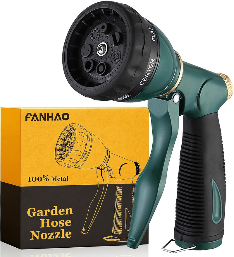 FANHAO Garden Hose Nozzle Sprayer Heavy Duty, 100% Metal Spray Nozzle High Pressure Water Hose Nozzle with 7 Patterns for Watering Garden, Washing