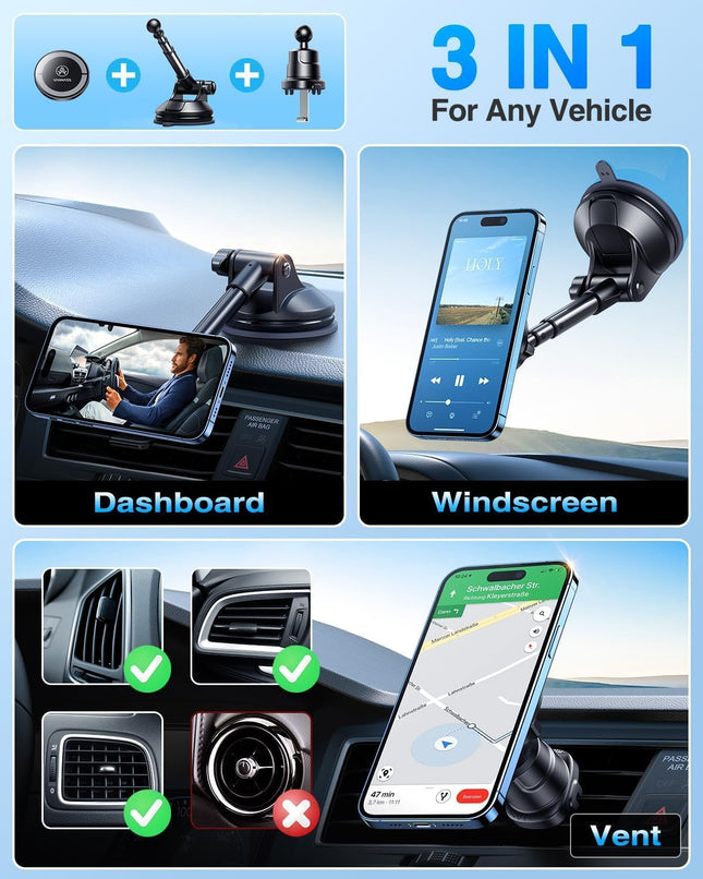 [Military-Grade]Vanmass for Magsafe Car Mount [2025 Upgraded Strongest Magnets] Magnetic Phone Holder Suction Cell Stand