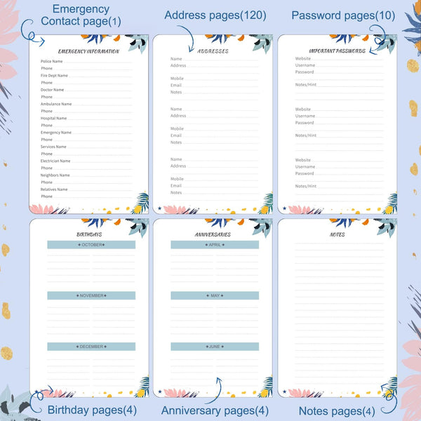 JUBTIC Address and Password Book with Alphabetical Tabs Hardcover Spiral Bound Address Organizer for Contacts,Internet Website Logins,Telephone