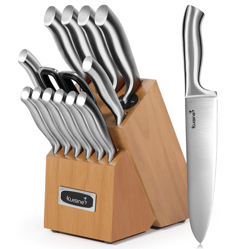 Kuisine Premium Sharp Knife Set,High Carbon Stainless Steel Sharper Blade Ergonomic Non-slip Handle,Kitchen Block Knife Set Chef Knife Block Set