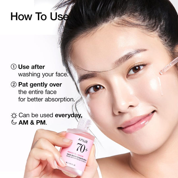Anua Peach 70 Niacinamide Serum, Daily Glow Serum For Face, Skin Tone & Dullness Care with Vitamin B12, Lightweight, Hydrating For Glass Skin