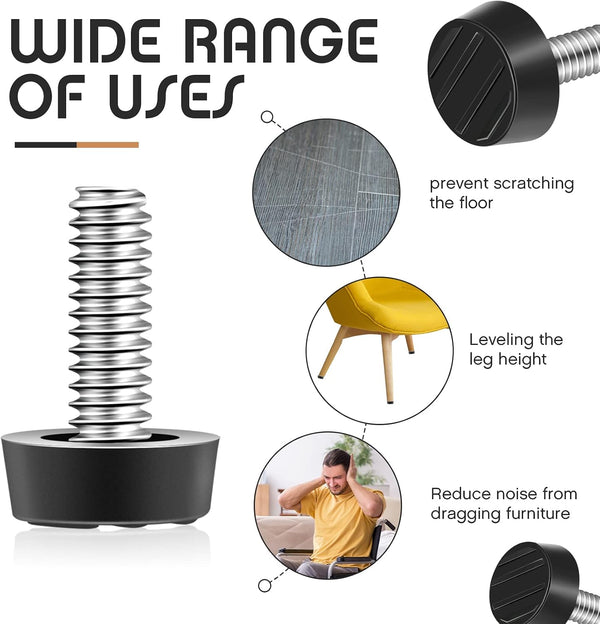 Hotop 1/4-20 UNC Thread Adjustable Furniture Levelers Screw in Galvanized Steel Glide Furniture Leveling Feet Screw on Floor Leveler for