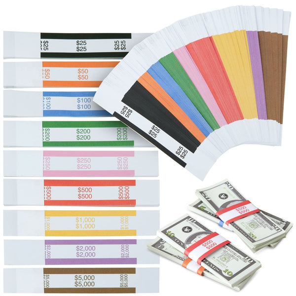 BLUE PANDA Money Bands - 300-Pack, 7.75 x 1.25 In, 9 ABA Colors - Money Organizer for Cash & Currency Straps With Adhesive Strip for Efficient