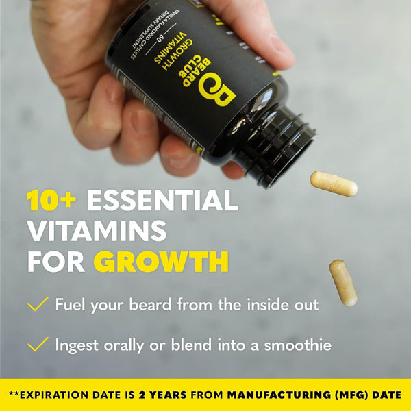 The Beard Club - Biotin Beard Growth Vitamins - Support a Thicker Fuller Beard, Fill in Patches - Minerals & Multi-Vitamins Help Support and