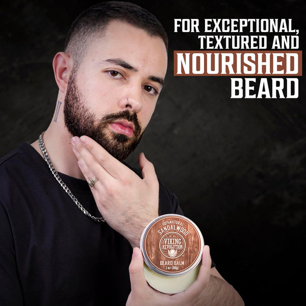Viking Revolution 4 Beard Balm Variety Pack (1Oz Each) - Sandalwood, Pine & Cedar, Bay Rum, Clary Sage - Styles, Strengthens and Softens Beards