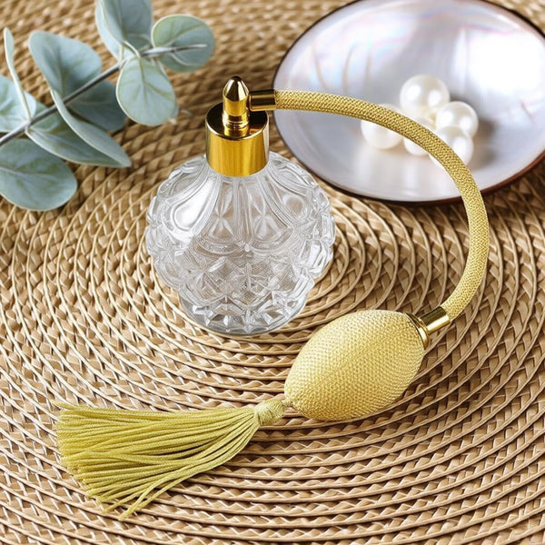 BOGZON 80ml Clear Crystal Vintage Style Perfume Bottle Gold Long Spray Tassels Atomizer Pump Refillable Glass Bottles Makeup Tool