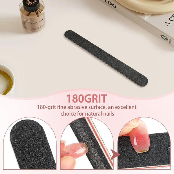 HeeYaa 5 Rows 2 Layers 10 PCS Nail File, Red Tough PP Core, Exquisite Kraft Paper Box, Double Sided 100/180 Grit Black Emery Board Manicure