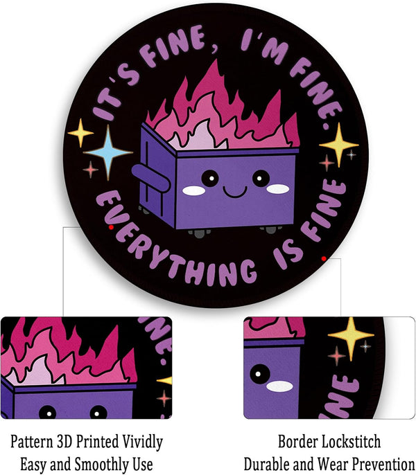 Gctriki Dumpster on Fire Mouse Pad, Purple Small Mouse Pads for Desk | Stitched Edge, Non-Slip Rubber Base, Funny Round Mousepad For Laptop