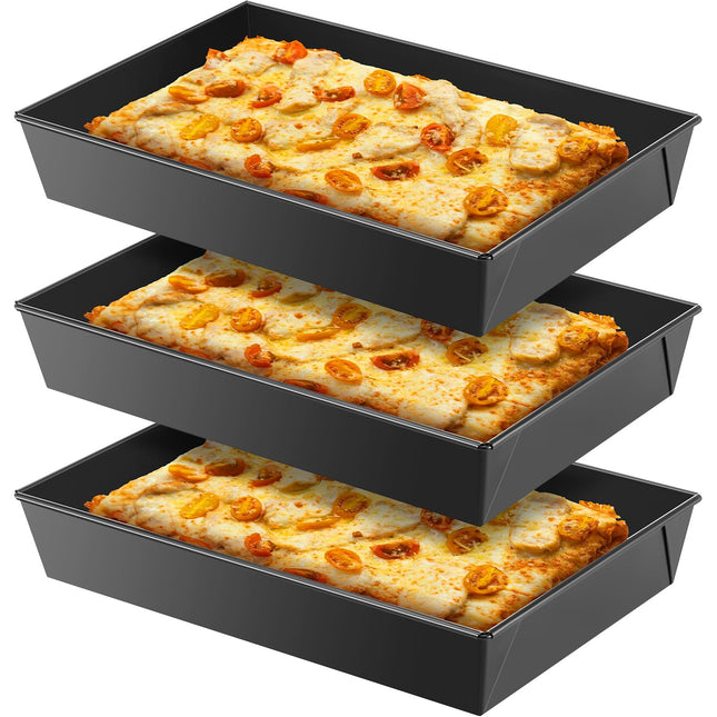 3 Pcs Detroit Style Pizza Pan 10 X 14 X 2.36 Inch Hard Rectangular Deep Pizza Pans Non Stick Sicilian Style Pizza Pan Di