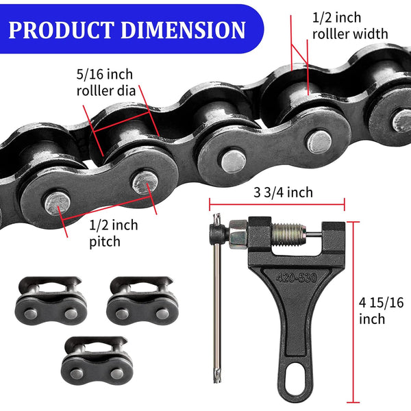 420 Motorcycle Chain 132 Links - 420 Chain for 50 70 90 110 125cc 212cc TaoTao Coolster Apollo Baja Kazuma Chinese ATV, 420 Chain for Mini Bike Go