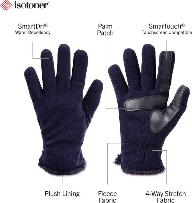 Isotoner Womens Stretch Fleece Gloves with Microluxe Lining and Smart Touch Tech