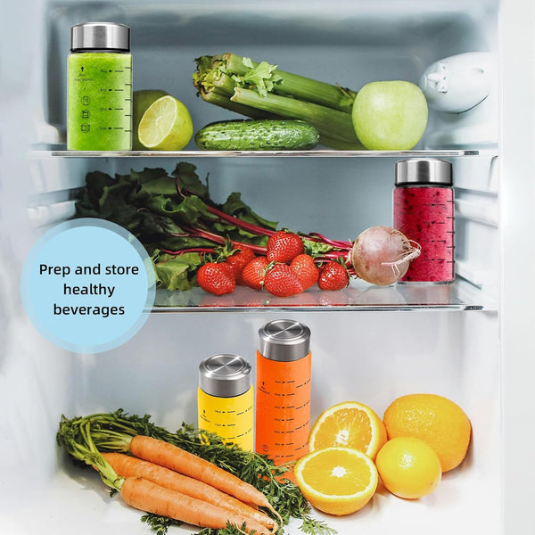 Glass Juice Bottles 4 Pack 16 Oz - Wide Mouth Glass Water Bottles with Lids - Borosilicate,Stainless Steel Lids for Juicing, Smoothies, Infused