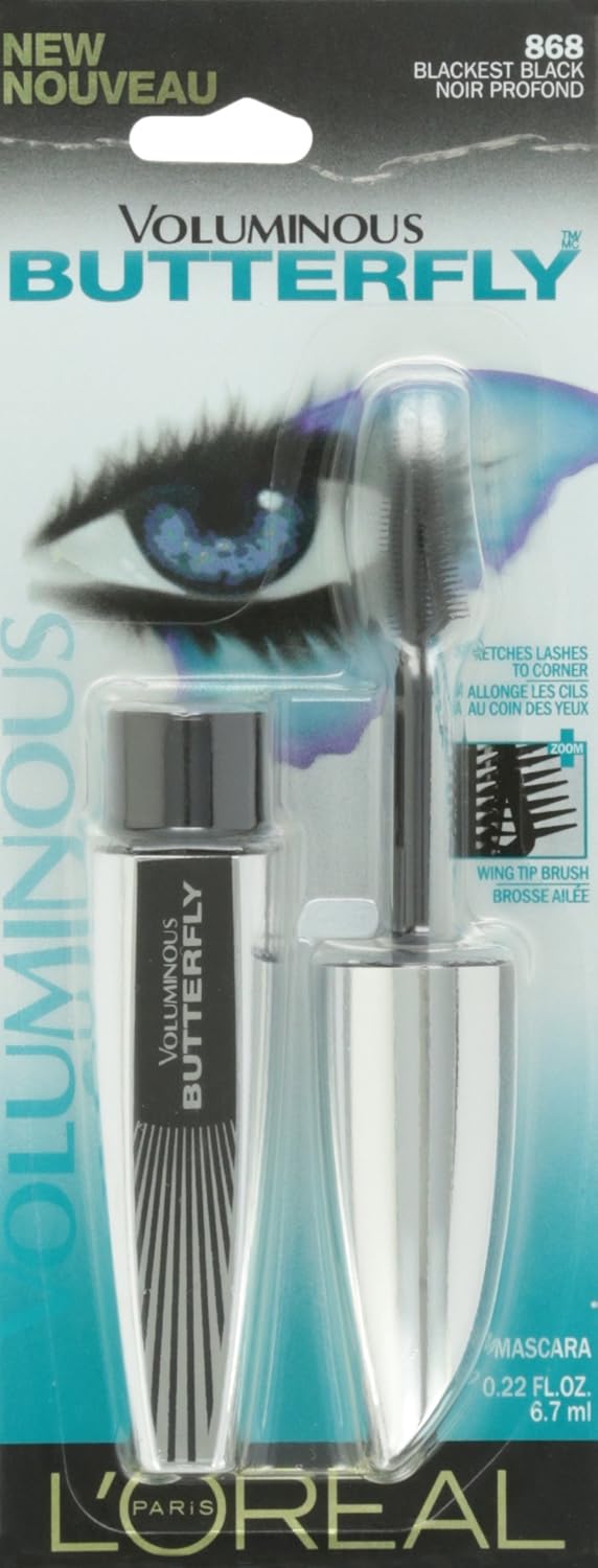 L'Oreal Paris Voluminous Butterfly Mascara, Washable, Blackest Black, 0.22 Fl. O