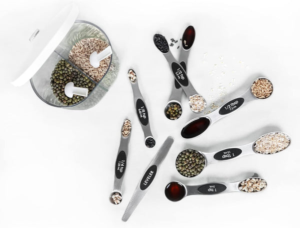 Magnetic Measuring Spoons Set Stainless Steel with Leveler, Stackable Metal Tablespoon Measure Spoon for Baking, Cups and Spoon Set Kitchen