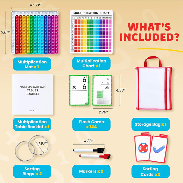 JoyCat Multiplication Flash Cards + Chart- 156 Hole Punched Math Game Flashcards for Kids Ages 8 and Up, Times Table Manipulatives for