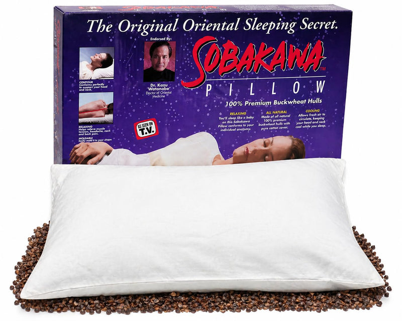 Sobakawa Traditional Buckwheat Standard Size Pillow Organic Cotton with Natural Technology for Cool Sleep, Neck Support for Back and Side Sleepers