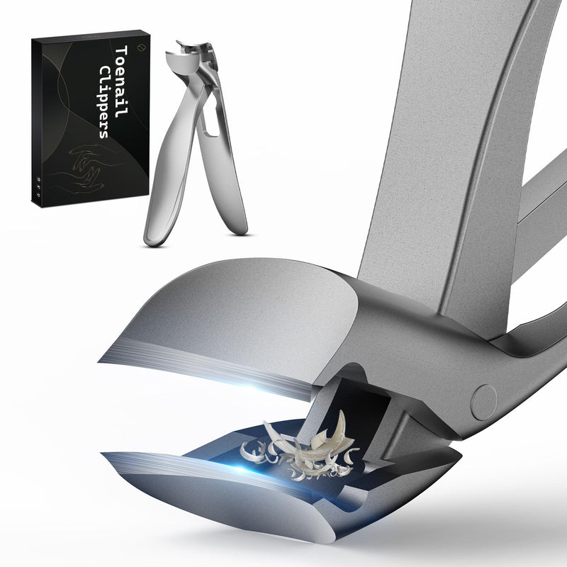 FERYES Angled Head Long Handled Toenail Clipper for Seniors - Large Wide Jaw Nail Clipper with Catcher for Thick Nails - Easier Trimming,