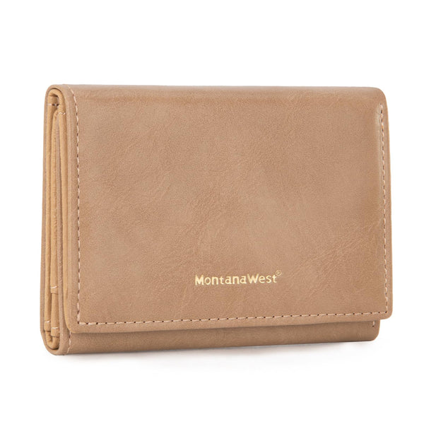 Montana West Wallet Women Small Trifold Wallet RFID Blocking Minimalist Wallets with ID Window Khaki