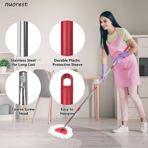 Spin Mop Replacement Set for O-Cedar Easywring 1-Tank System, Includes 2 Mop Head Replacement, 1 Mop Handle (30-58In Adjustable 4-Section Pole), 1
