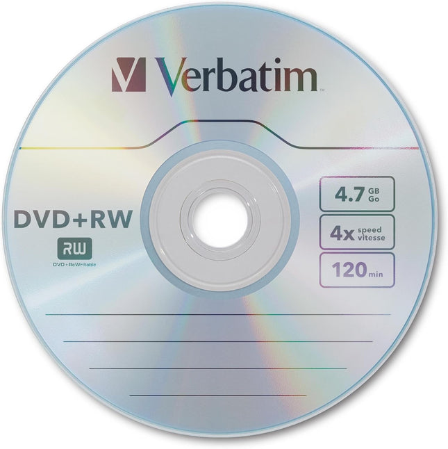 Verbatim DVD+RW 4.7GB 4X Rewritable Discs with Slim Cases, 10 Pack Branded Surfa
