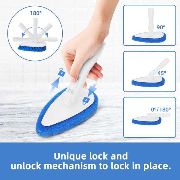 Qaestfy Shower Scrubber Cleaning Brush Combo Bath Tub Tile Cleaner Scrubber Brush with 51'' Adjustable Long Handle Scrub Brush for Bathroom Shower