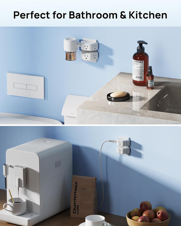 TROND Multi Plug Outlet Extender 2 Pack, Outlet Splitter for Bathroom 3AC-3 Prong Plug, 2 Pack White