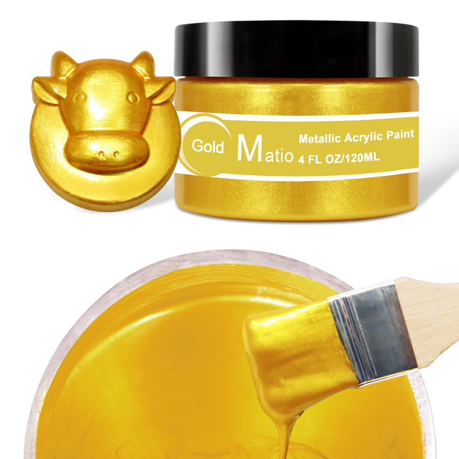Matio Acrylic Paint Metallic Gold, 120ML Pearlescent Effect Gold Paint, Non Toxic Non Fading Gold Leaf Paint for Art Pai