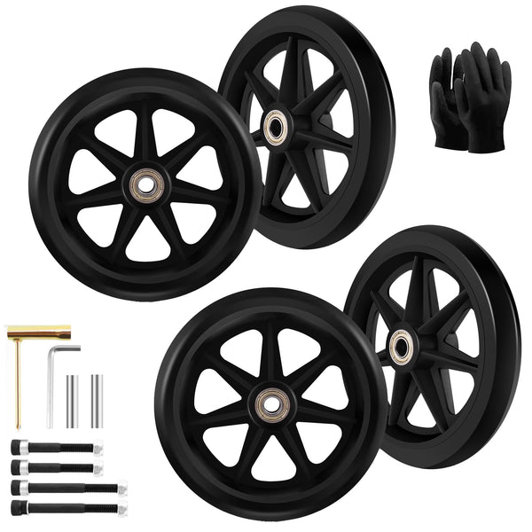 4 Pack 6 Inch Solid Replacement Wheels - Environmentally Friendly Rubber Material, Wear-Resistant PU Tires, Anti-Slip, and Durable ABS Wheel Hub -