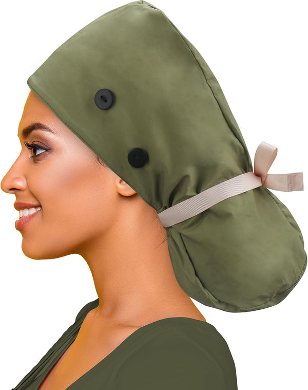 ABAMERICA Scrub Caps for Women Surgical Caps Nurse Hat Functional Ponytail Holder for Long Hair Single or Satin-Lined A- 72 Satin Lined Green