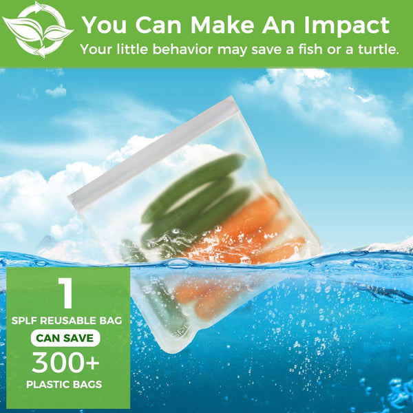SPLF 6 Pack Reusable Gallon Freezer Bags Dishwasher Safe, BPA FREE Reusable Food Storage Bags, Extra Thick Leakproof Silicone Free 1 Gallon Bags