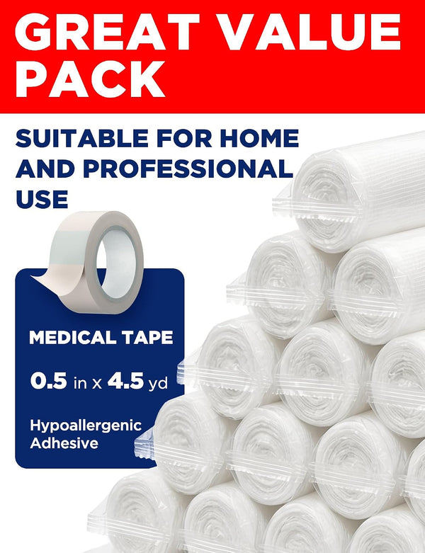 24 Gauze Rolls - 4" x 4.1yd - Soft and Breathable Rolled Gauze - Latex-Free Premium Individually Wrapped Bandages with Bonus Tape - First Aid