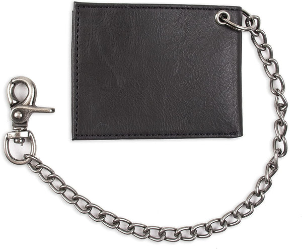 Dickies Men's RFID Everyday Leather Bifold Chain Wallet Black One Size Pebbled Black