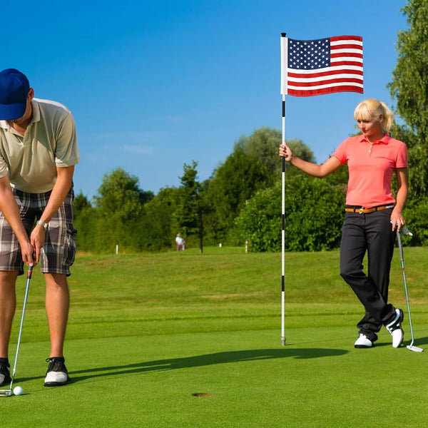KINGTOP USA Golf Flag 20X14 Inch - Tube Inserted, Dual-Layer 420D Nylon, Double Sided Printing - Standard Putting Green Flags for Backyard