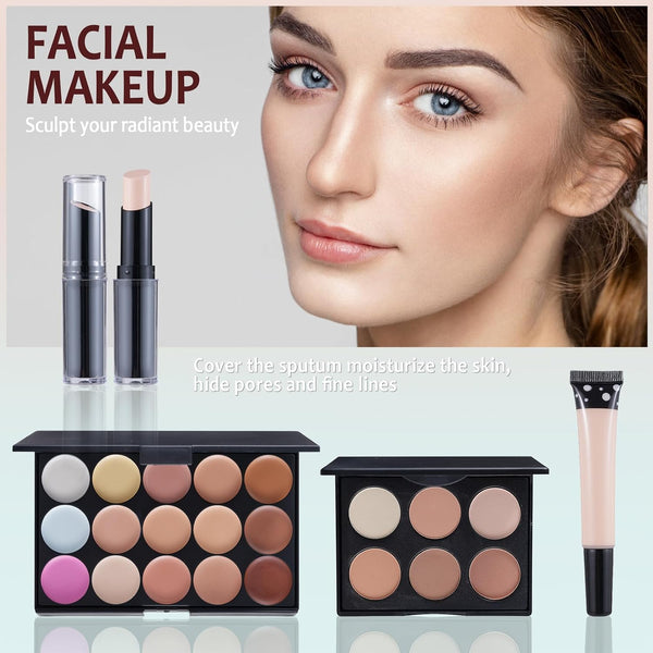 Makeup Kit for Women Full Kit, Makeup Set for Teen Girls Eyeshadow Lip Gloss Lipstick Make up Brushes Eyebrow Eyeliner Pen Liquid Concealer