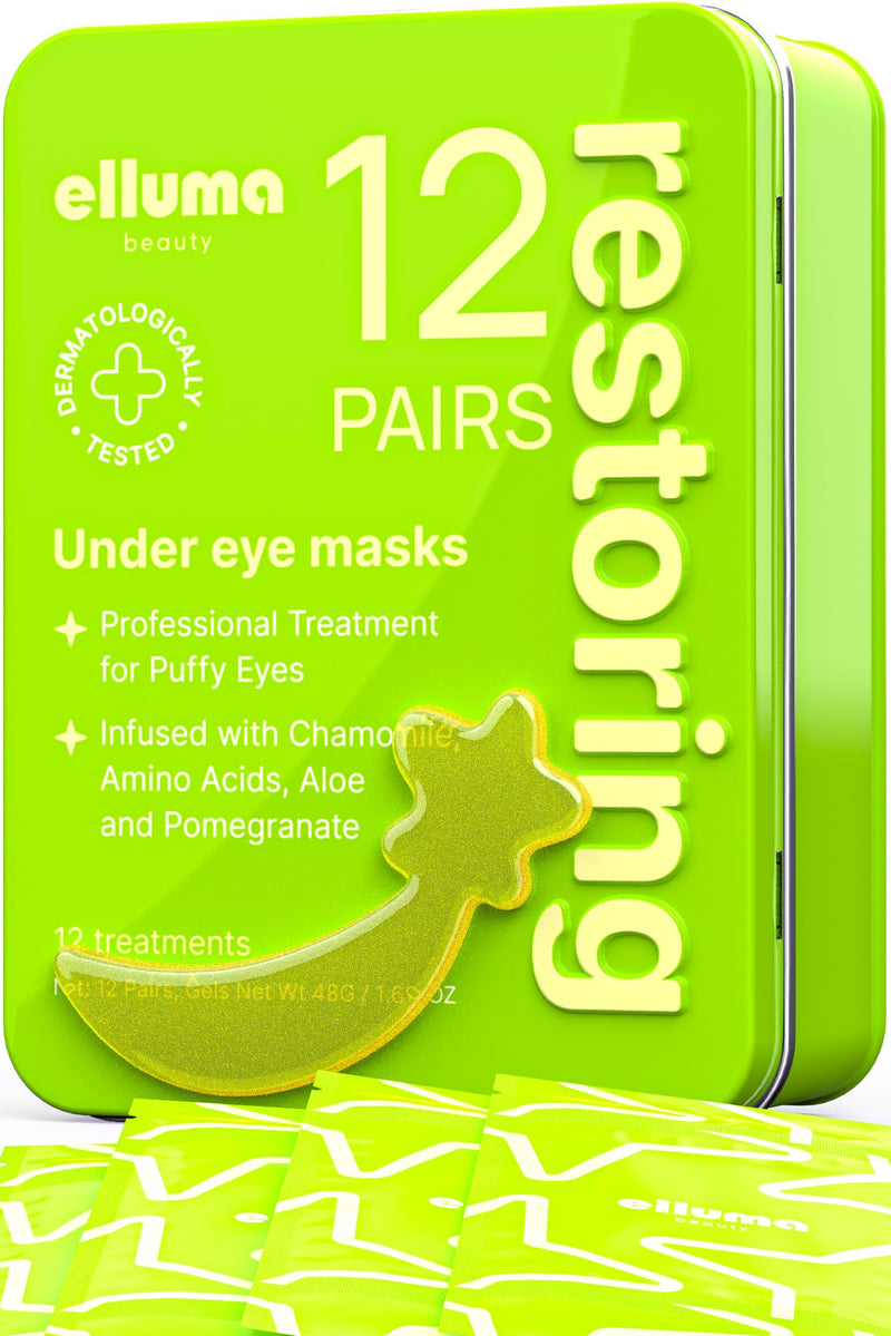 Under Eye Patches 12 Pairs of Themed Hydrogel Eye Gel Pads - for Puffy Eyes and Dark Circles, under Eye Bags, Wrinkles - Restoring Set with Chamomile