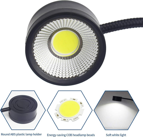 Led Magnetic Work Light 300mm Flexible Gooseneck lamp 500 Lumens 120 Volt for Sewing Machine Lathe Milling Drill Press Industrial Lighting Magnets