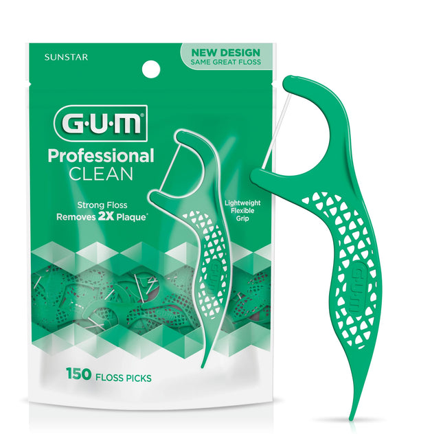 GUM Professional Clean Floss Picks - Extra Strong Shred-Resistant Floss, Easy Grip Handle - Dental Flossers for Adults -