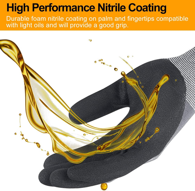 Safety Work Gloves Microfoam Nitrile Coated-3/6/12/36 Pairs,Breathable Nylon Wor