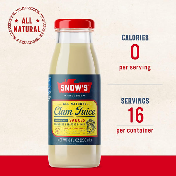 Snow's All Natural Clam Juice, 8 Fluid oz Bottle - Gluten Free, Keto Friendly - Great for Pasta & Seafood Recipes Clam Juice 8 Fl Oz (Pack of 1)