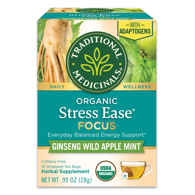 Traditional Medicinals Tea, Organic Stress Ease Focus, with Adaptogens, Everyday