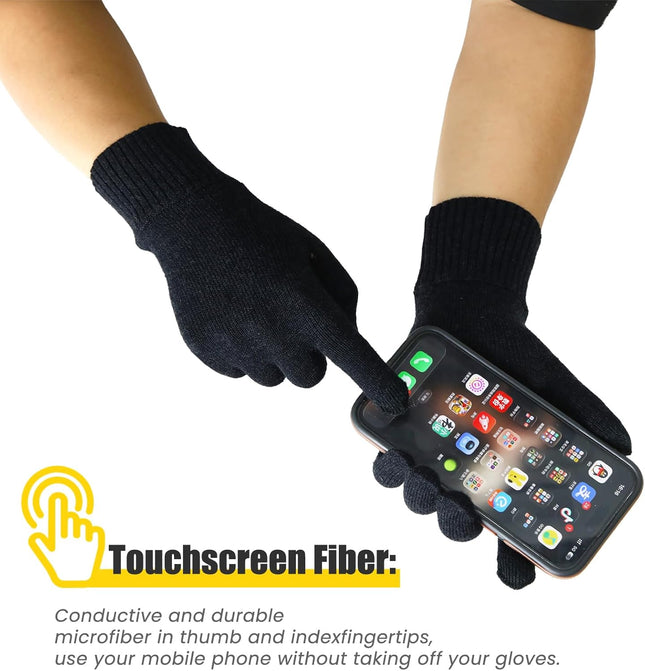 WANDER Gloves for Men Womens Lightweight Merino Wool Touchscreen Thermal Knit Ru