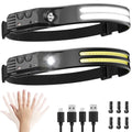LED Headlamp Rechargeable 2PCS - 230ÃÂ° COB Super Bright Head Lights for Forehead, Hard Hat Light for Adults, USB C Headband Flashlight for Work,