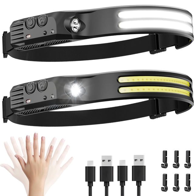 LED Headlamp Rechargeable 2PCS - 230ÃÂ° COB Super Bright Head Lights for Forehe